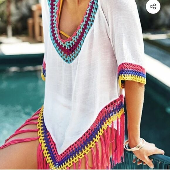 NWT Cupshe Swim Cover Rainbow Crochet OS - Picture 1 of 5